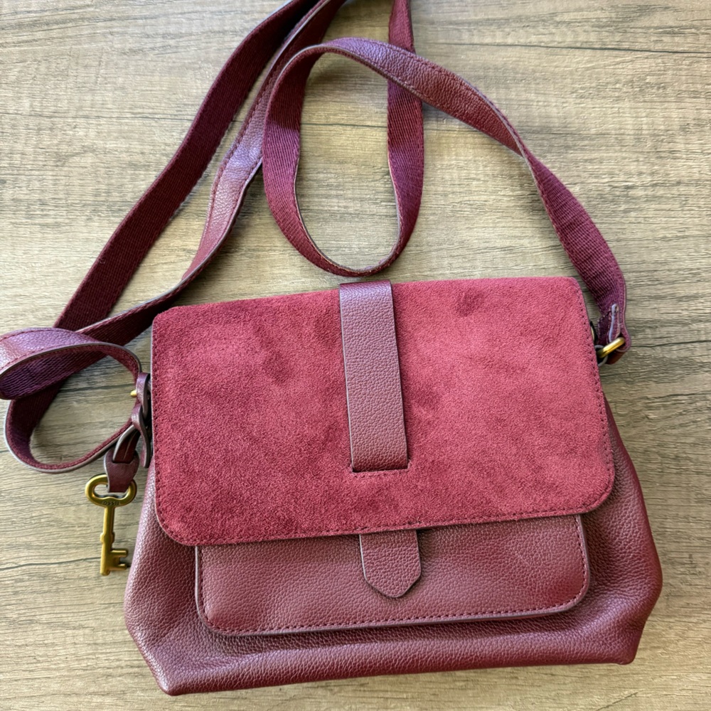 Fossil maroon Crossbody Bag with Gold Accents